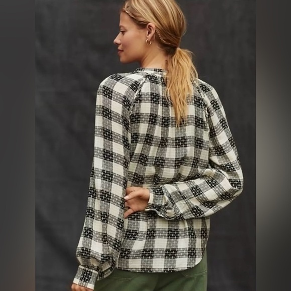 Anthropologie Pilcro Breezy Button Down Black Plaid Buffalo Top Blouse Size S - Picture 3 of 14
